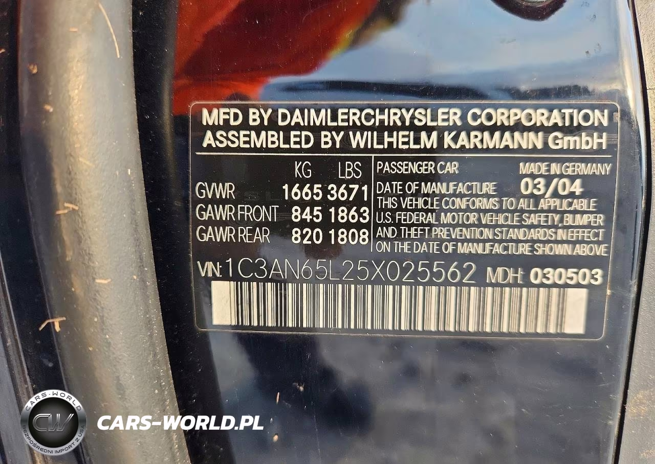 2005 Chrysler Crossfire Limited VIN:1C3AN65L25X025562 - 12
