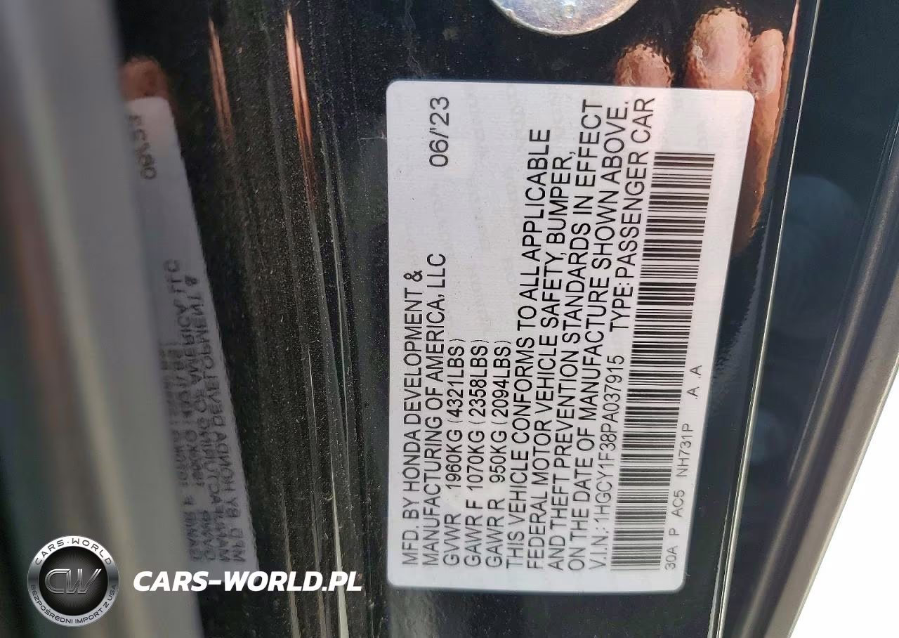2023 Honda Accord Ex VIN:1HGCY1F38PA037915 - 12