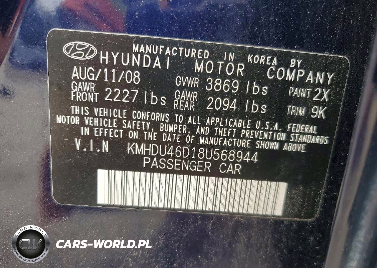 2008 Hyundai Elantra Gls VIN:KMHDU46D18U568944 - 12