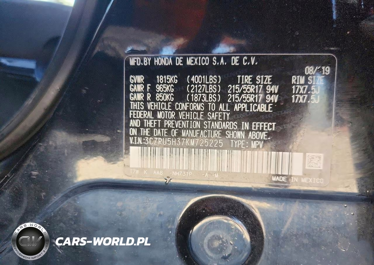 2019 Honda Hr-V Lx VIN:3CZRU5H37KM725225 - 14