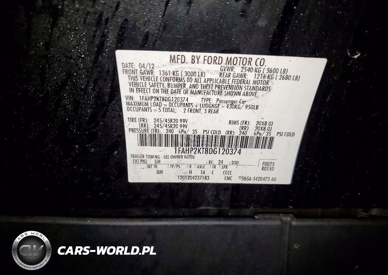 2013 Ford Taurus Sho VIN:1FAHP2KT8DG120374 - 12