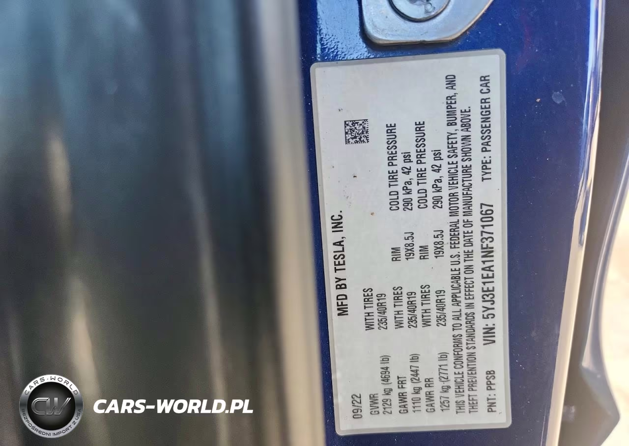 2022 Tesla Model 3 VIN:5YJ3E1EA1NF371067 - 12