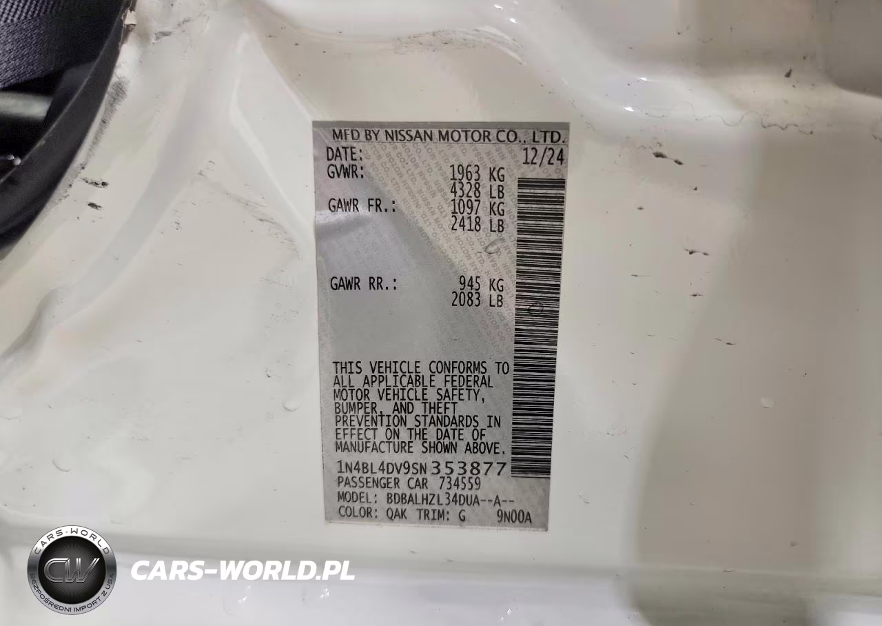 2025 Nissan Altima Sv VIN:1N4BL4DV9SN353877 - 12