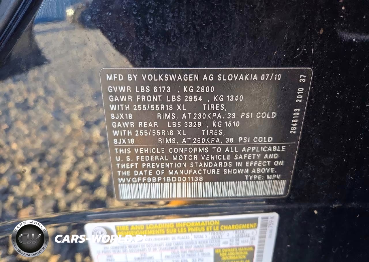 2011 Volkswagen Touareg V6 VIN:WVGFF9BP1BD001138 - 12