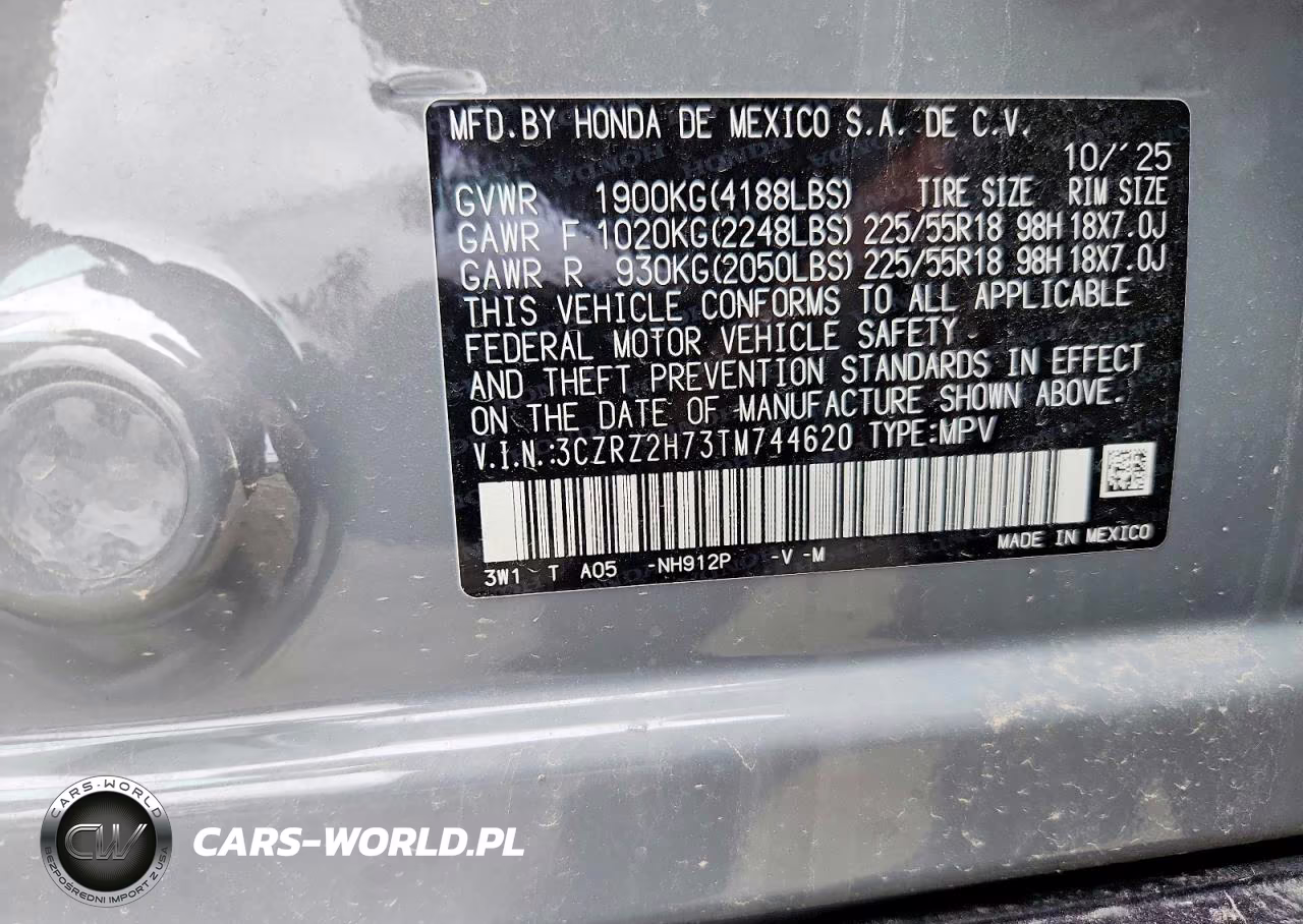 2026 Honda Hr-V Exl VIN:3CZRZ2H73TM744620 - 13