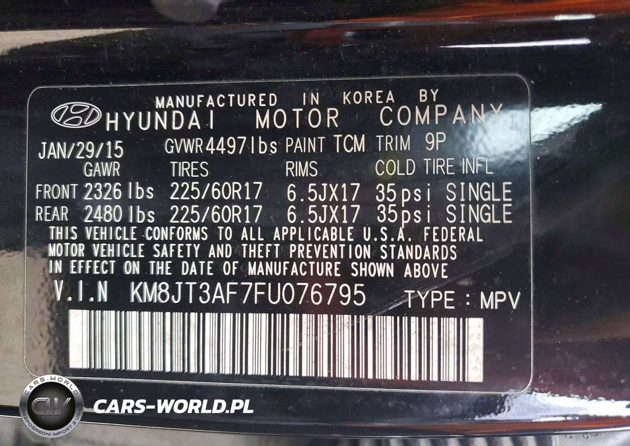 2015 Hyundai Tucson Gls VIN:KM8JT3AF7FU076795 - 13