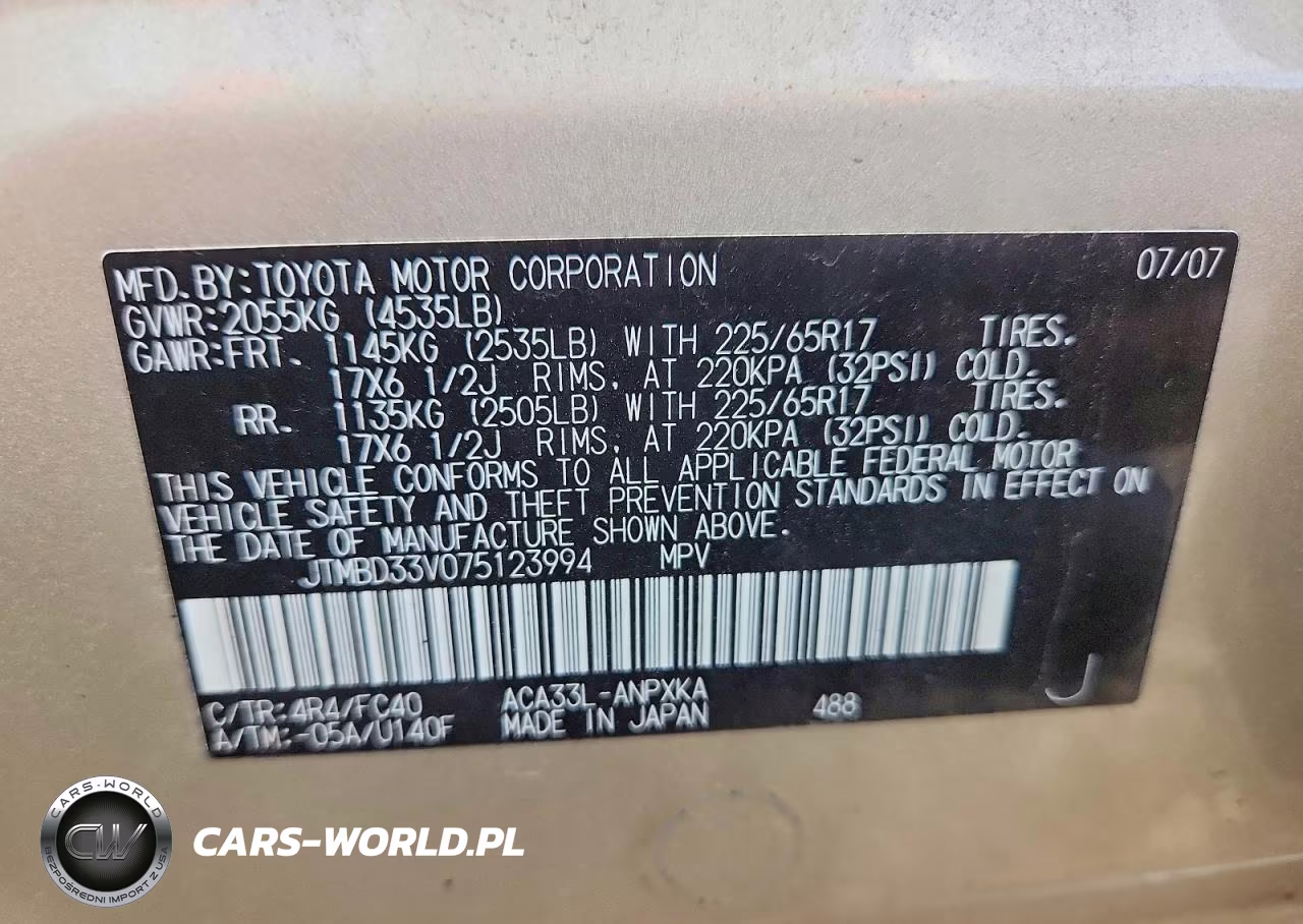 2007 Toyota Rav4 Base VIN:JTMBD33V075123994 - 12