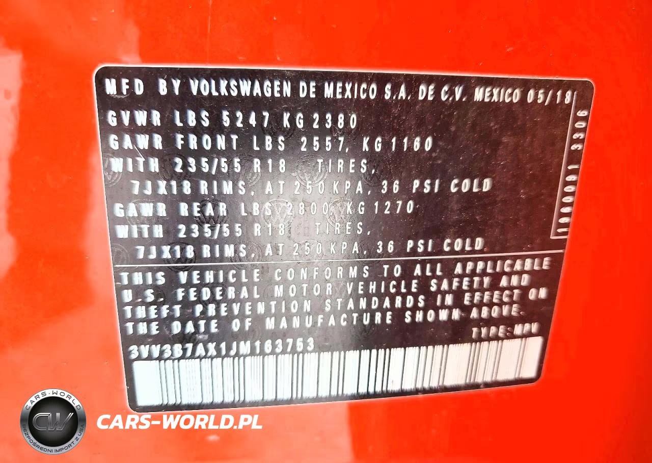 2018 Volkswagen Tiguan Se VIN:3VV3B7AX1JM163753 - 13