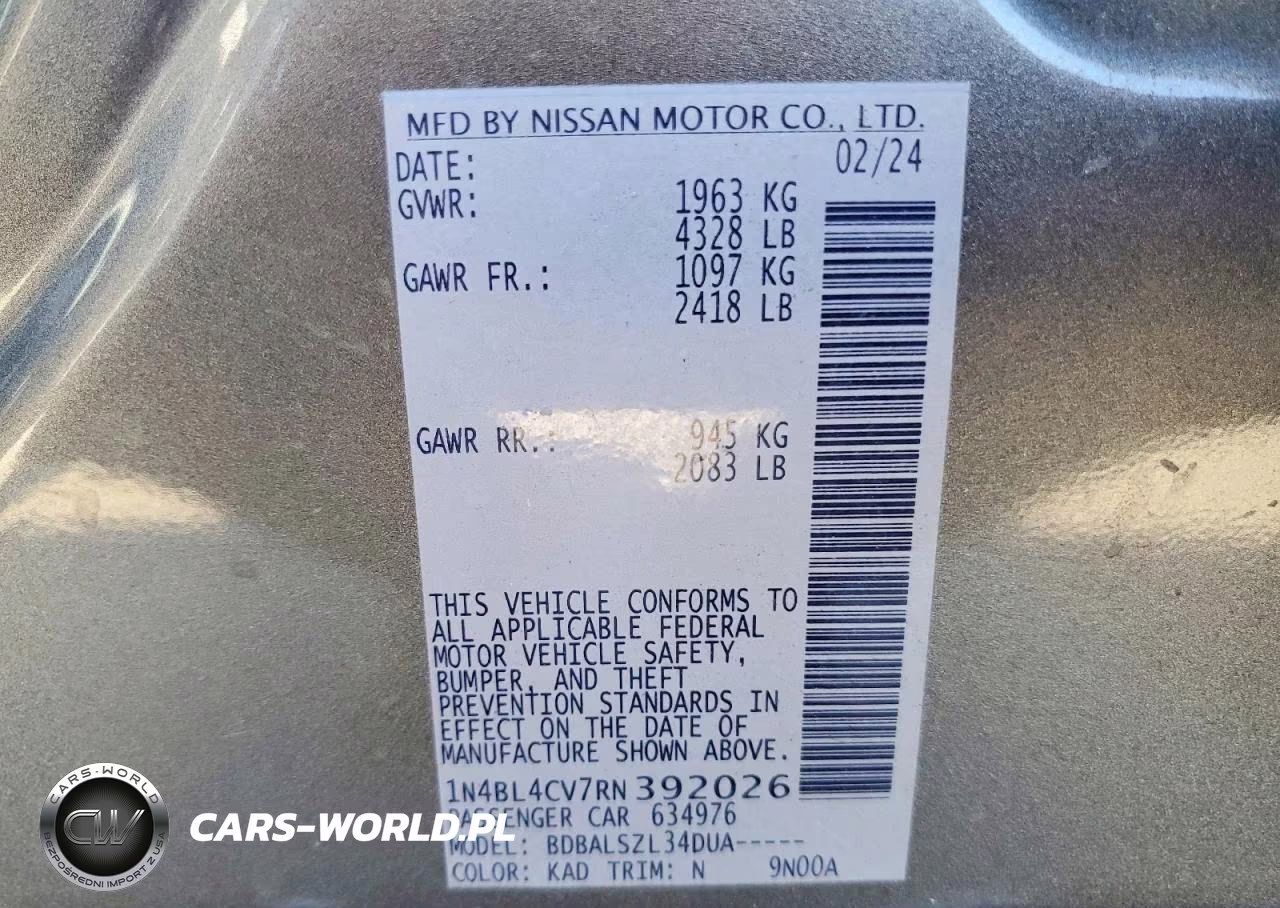 2024 Nissan Altima Sr VIN:1N4BL4CV7RN392026 - 13