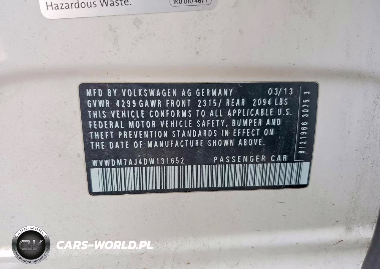 2013 Volkswagen Golf VIN:WVWDM7AJ4DW131652 - 12