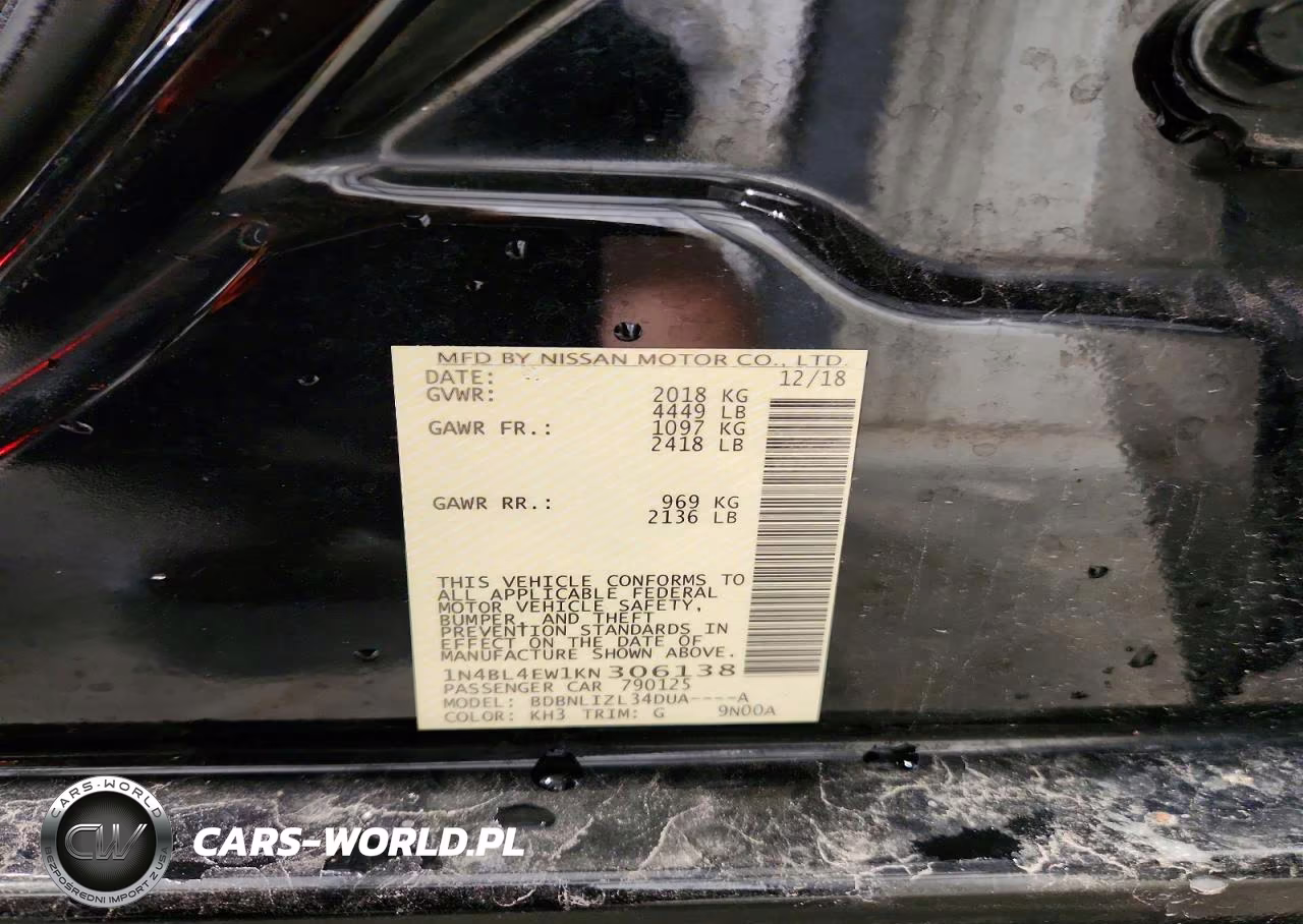 2019 Nissan Altima Sl VIN:1N4BL4EW1KN306138 - 12
