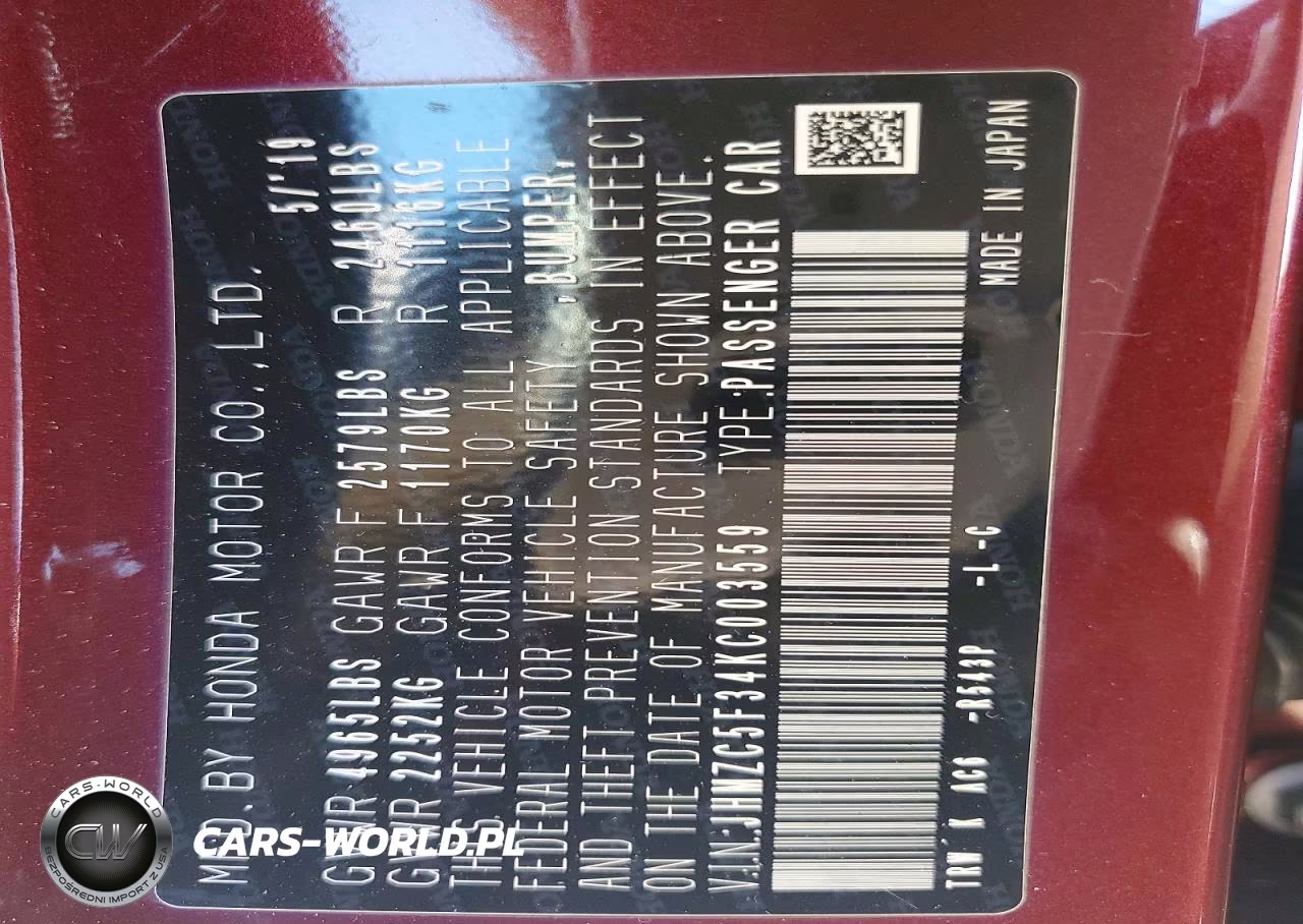 2019 Honda Clarity Touring VIN:JHMZC5F34KC003559 - 12