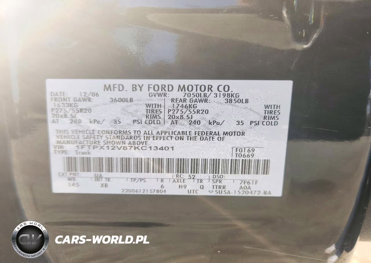 2007 Ford F150 VIN:1FTPX12V87KC13401 - 12