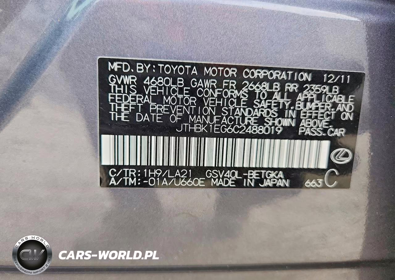 2012 Lexus Es 350 VIN:JTHBK1EG6C2488019 - 12
