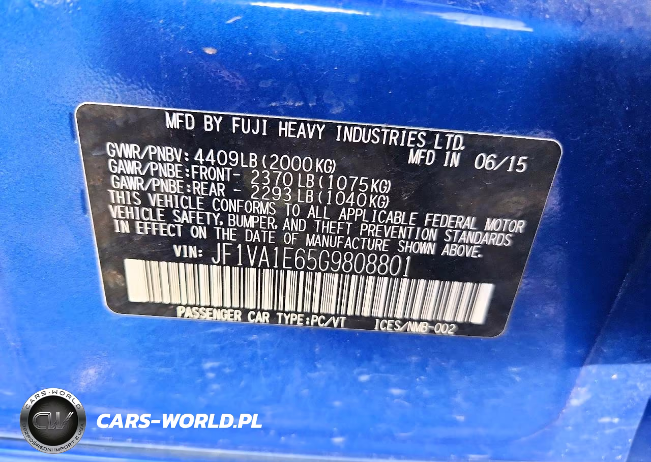 2016 Subaru Wrx Premium VIN:JF1VA1E65G9808801 - 12