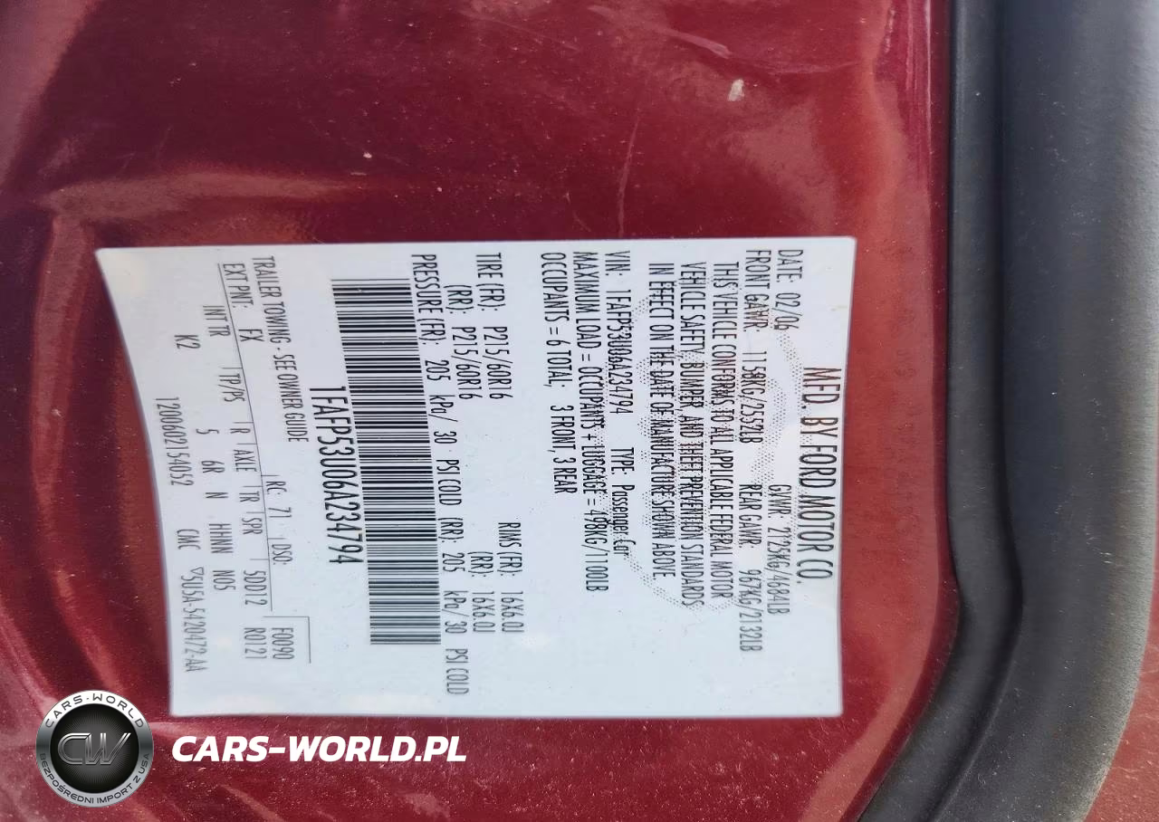 2006 Ford Taurus Se VIN:1FAFP53U06A234794 - 12