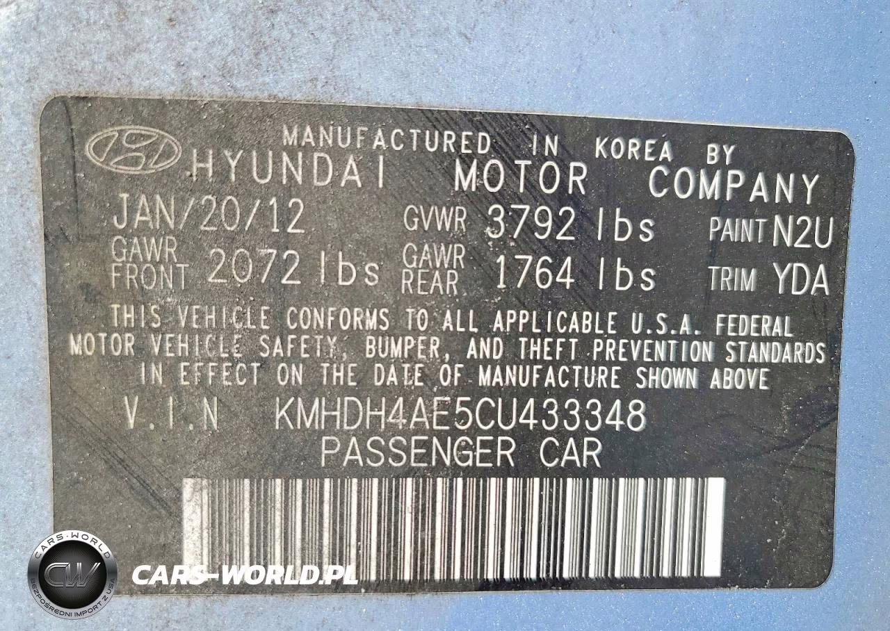 2012 Hyundai Elantra Gls VIN:KMHDH4AE5CU433348 - 13