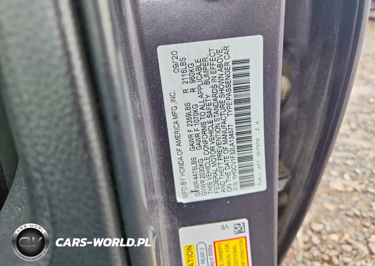 2020 Honda Accord Sport VIN:1HGCV1F32LA134577 - 12