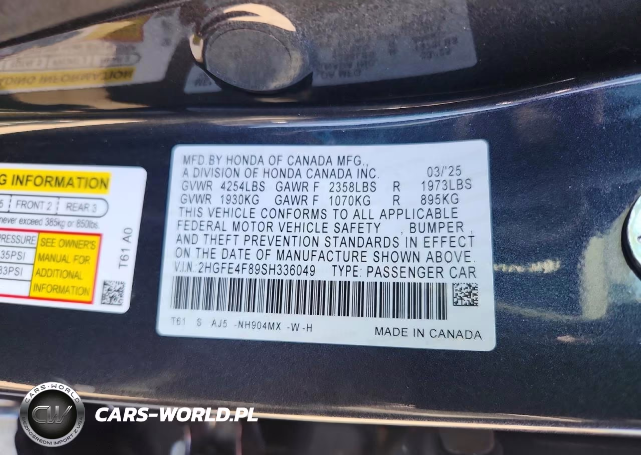 2025 Honda Civic Sport VIN:2HGFE4F89SH336049 - 12