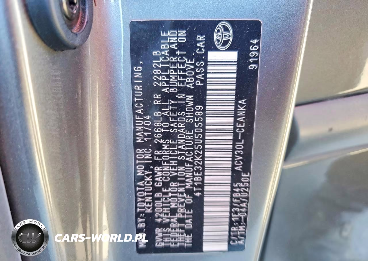 2005 Toyota Camry Le VIN:4T1BE32K25U505589 - 12