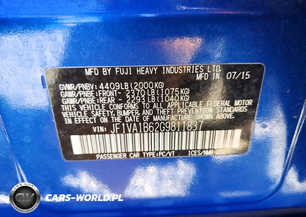 2016 Subaru Wrx VIN:JF1VA1B62G9811837 - 12