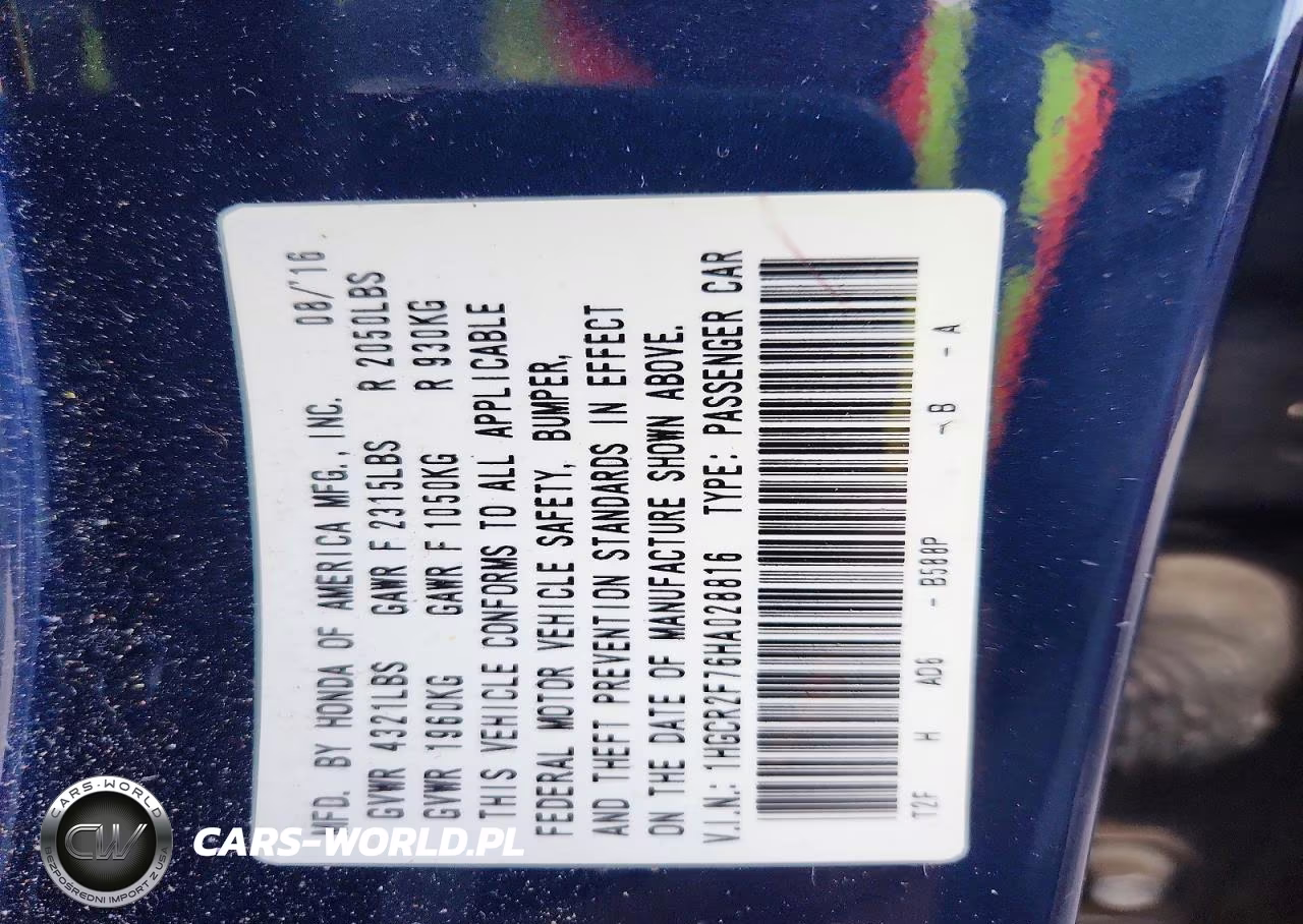 2017 Honda Accord Ex VIN:1HGCR2F76HA028816 - 13