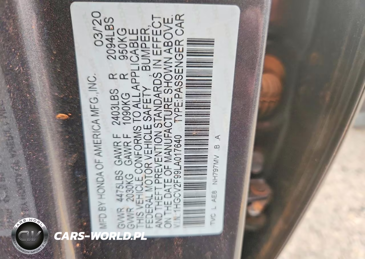 2020 Honda Accord Touring VIN:1HGCV2F99LA017640 - 12