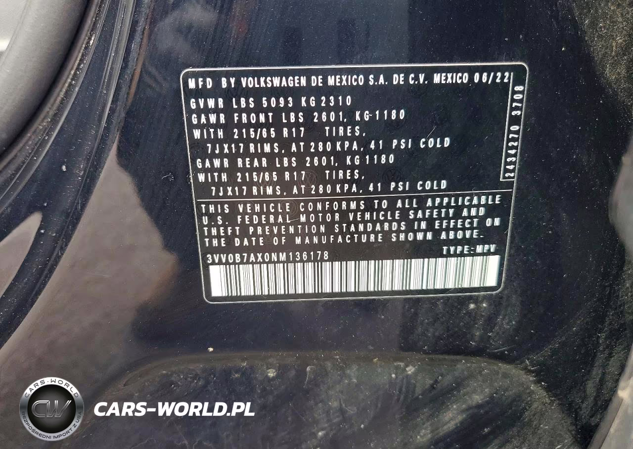 2022 Volkswagen Tiguan S VIN:3VV0B7AX0NM136178 - 13