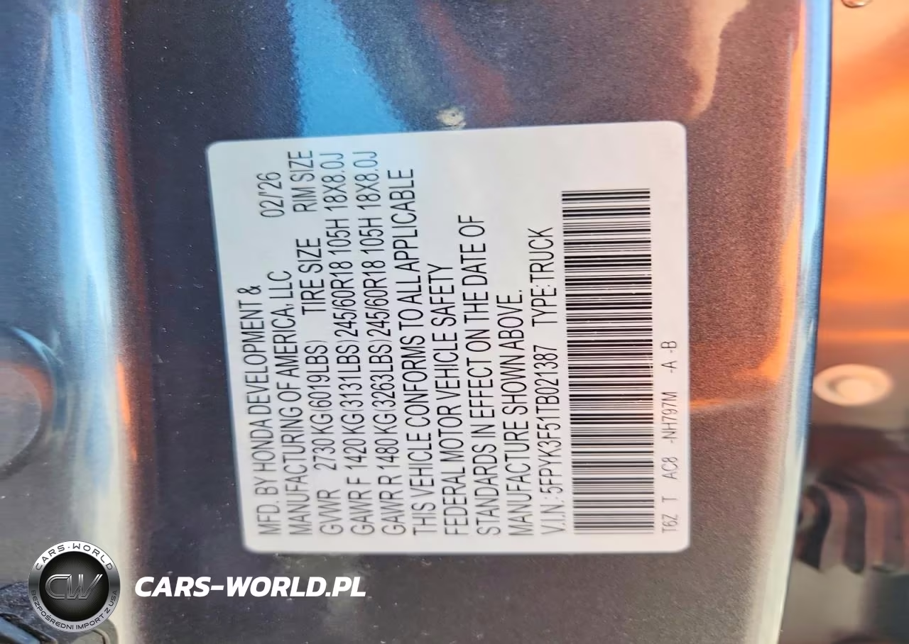2026 Honda Ridgeline Rtl VIN:5FPYK3F51TB021387 - 13