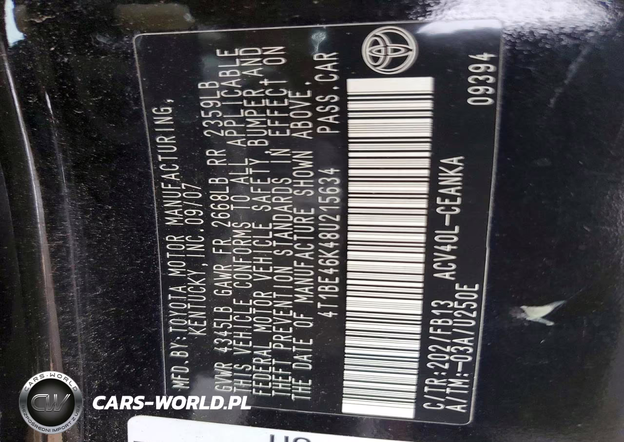 2008 Toyota Camry Base VIN:4T1BE46K48U215634 - 12