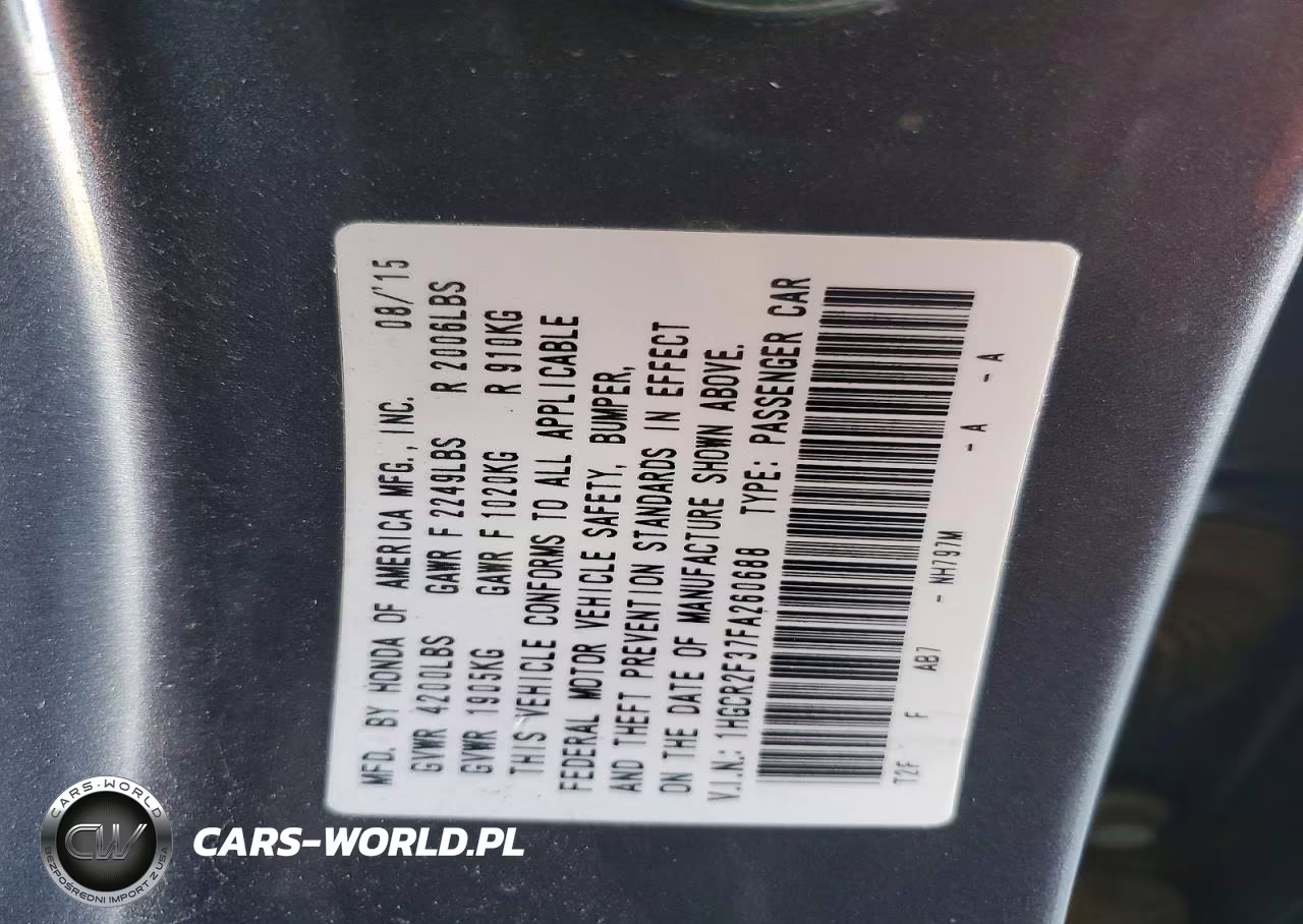 2015 Honda Accord Lx VIN:1HGCR2F37FA260688 - 12