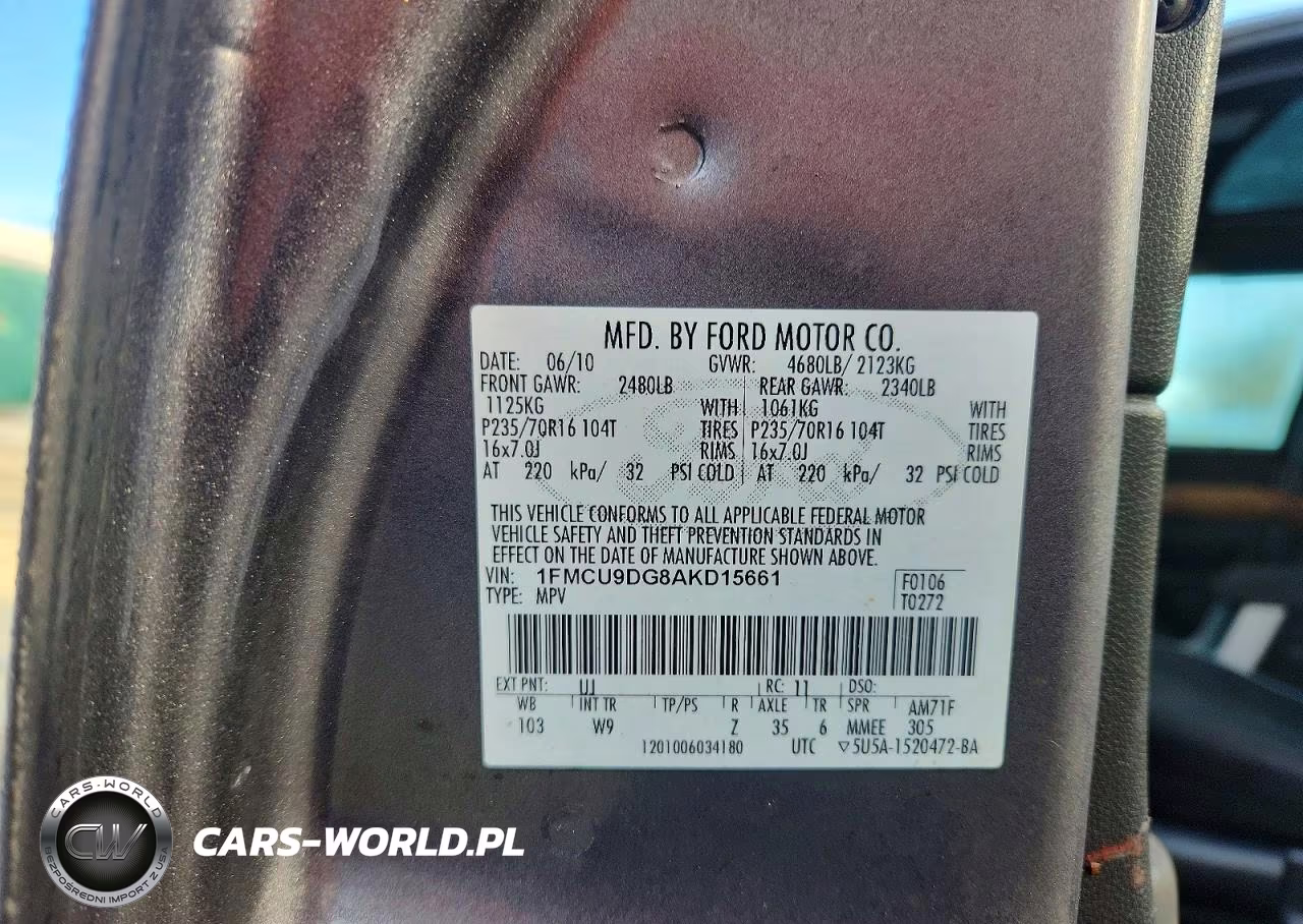 2010 Ford Escape Xlt VIN:1FMCU9DG8AKD15661 - 13
