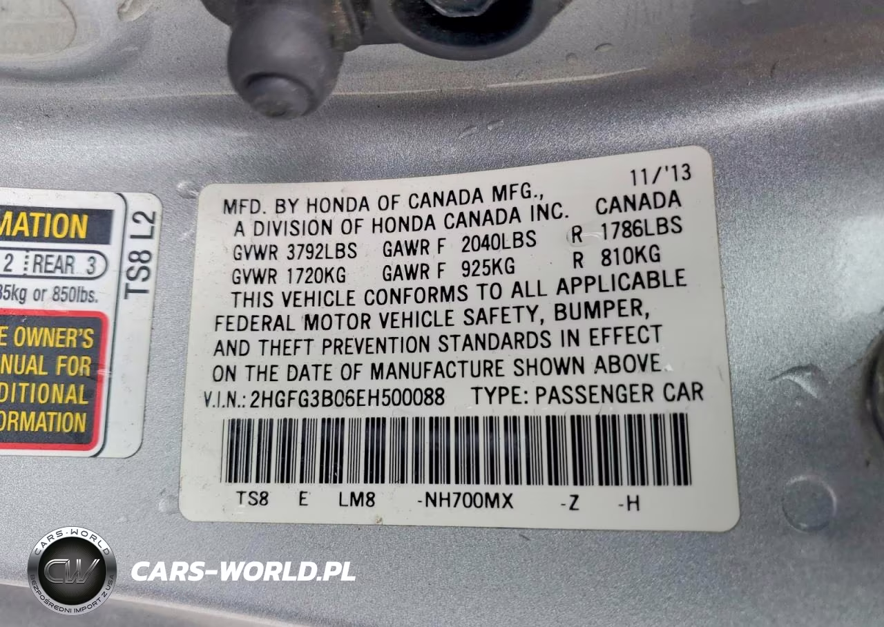 2014 Honda Civic Exl VIN:2HGFG3B06EH500088 - 12