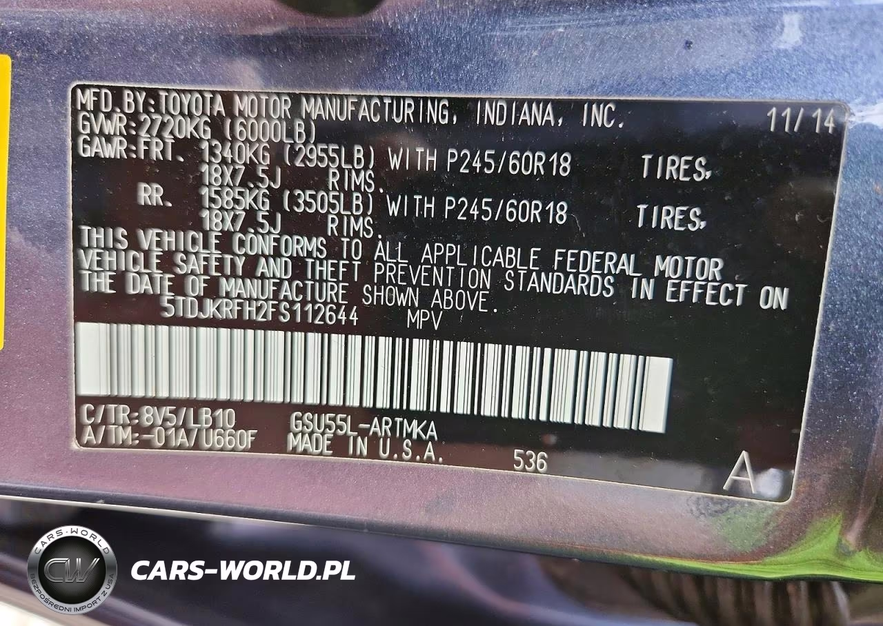 2015 Toyota Highlander Xle VIN:5TDJKRFH2FS112644 - 14