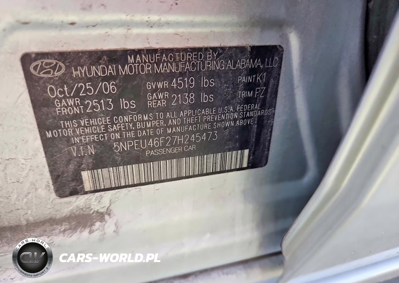 2007 Hyundai Sonata Se VIN:5NPEU46F27H245473 - 13