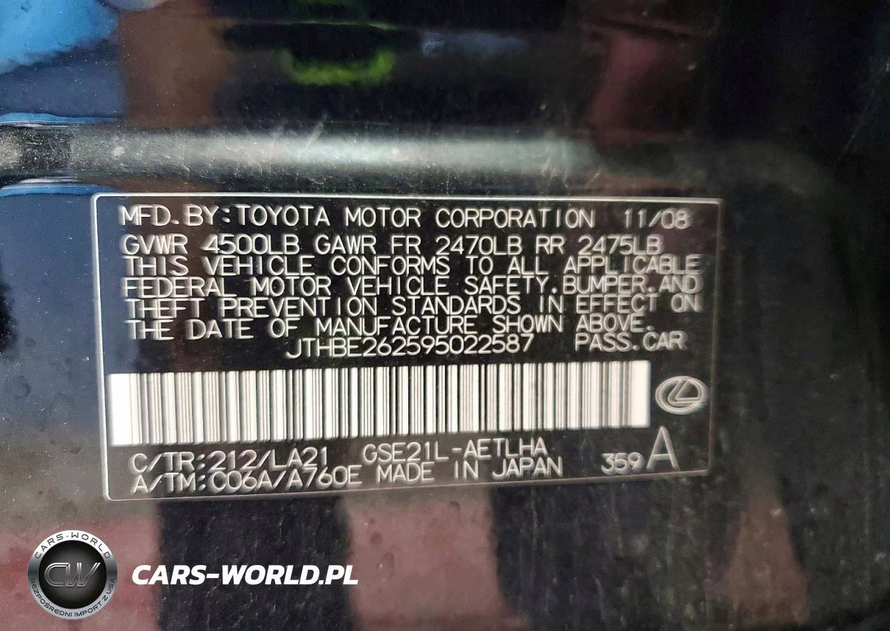 2009 Lexus Is 350 VIN:JTHBE262595022587 - 13
