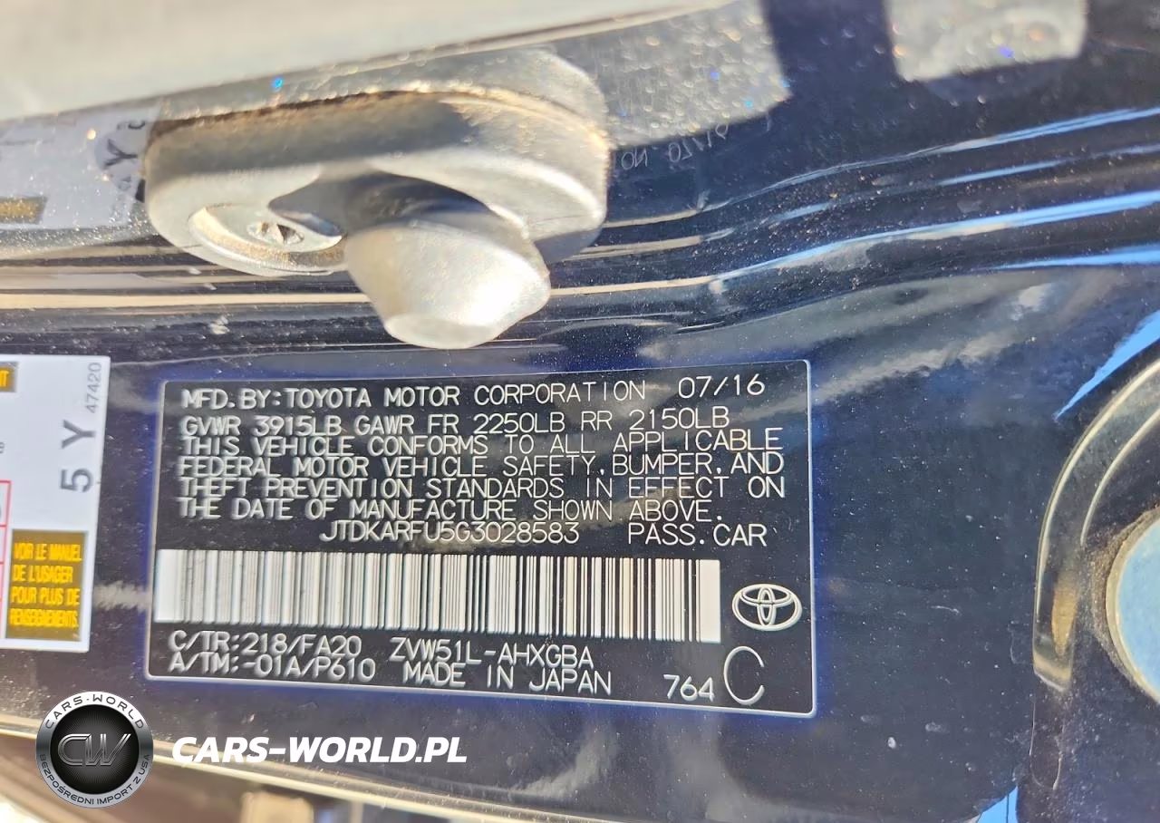 2016 Toyota Prius VIN:JTDKARFU5G3028583 - 14