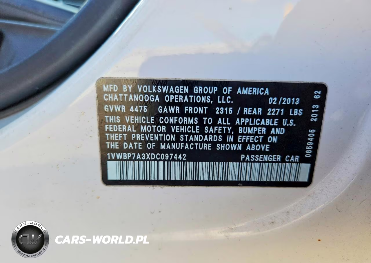 2013 Volkswagen Passat Se VIN:1VWBP7A3XDC097442 - 12