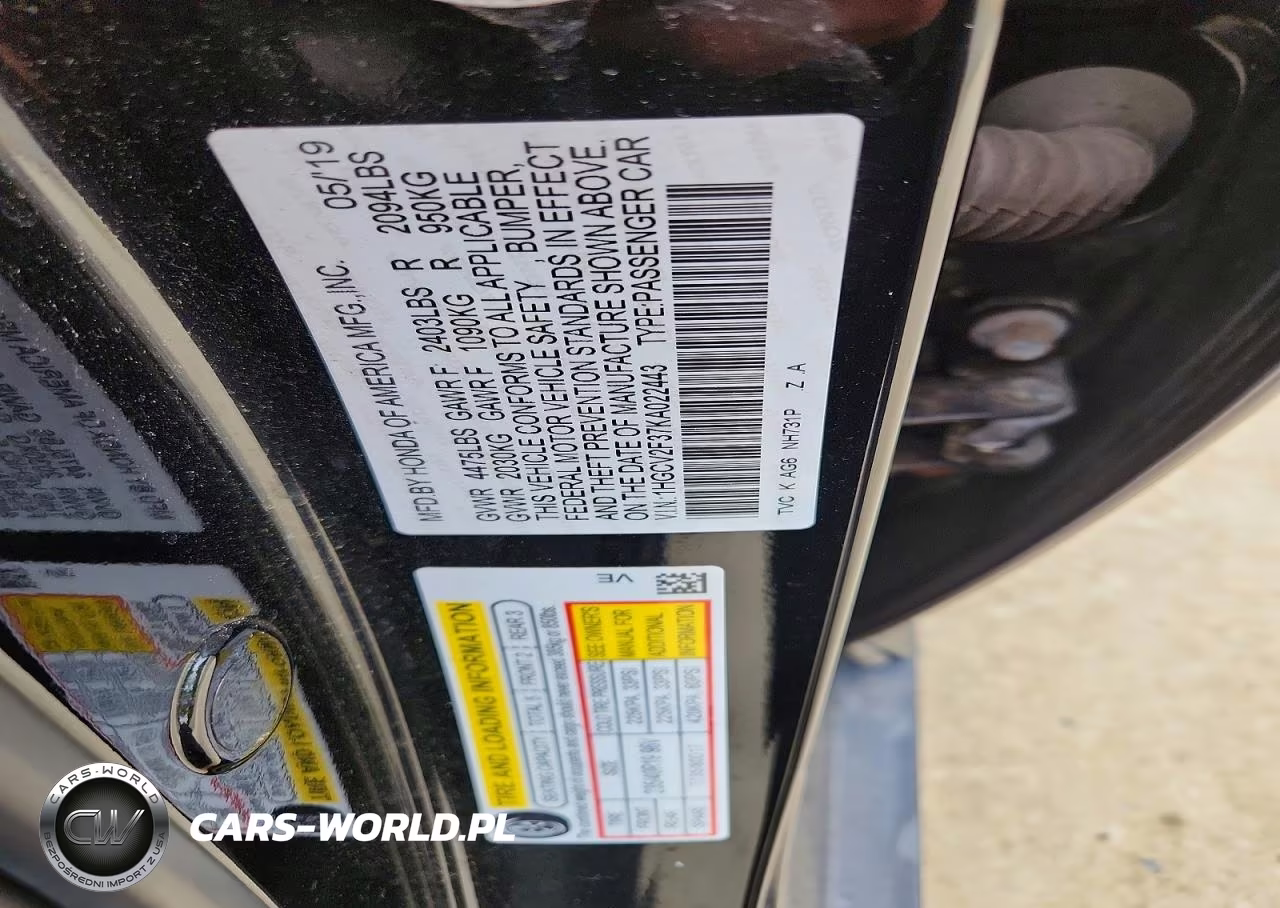 2019 Honda Accord Sport VIN:1HGCV2F37KA022443 - 12