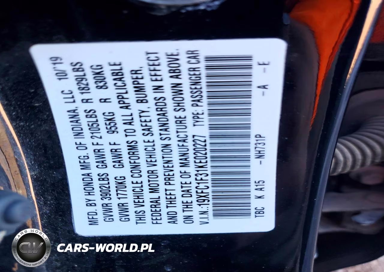 2019 Honda Civic Ex VIN:19XFC1F31KE020227 - 12