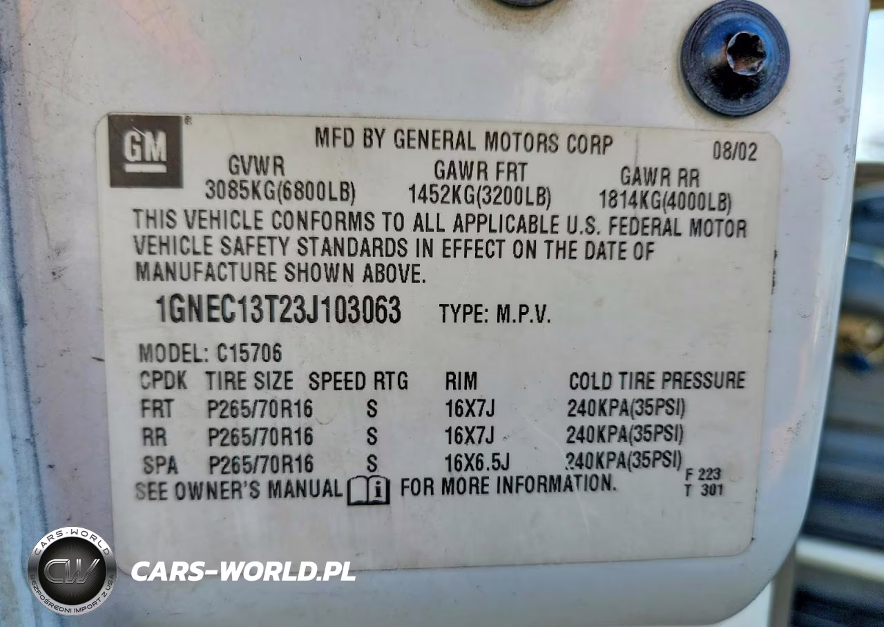 2003 Chevrolet Tahoe C1500 VIN:1GNEC13T23J103063 - 13
