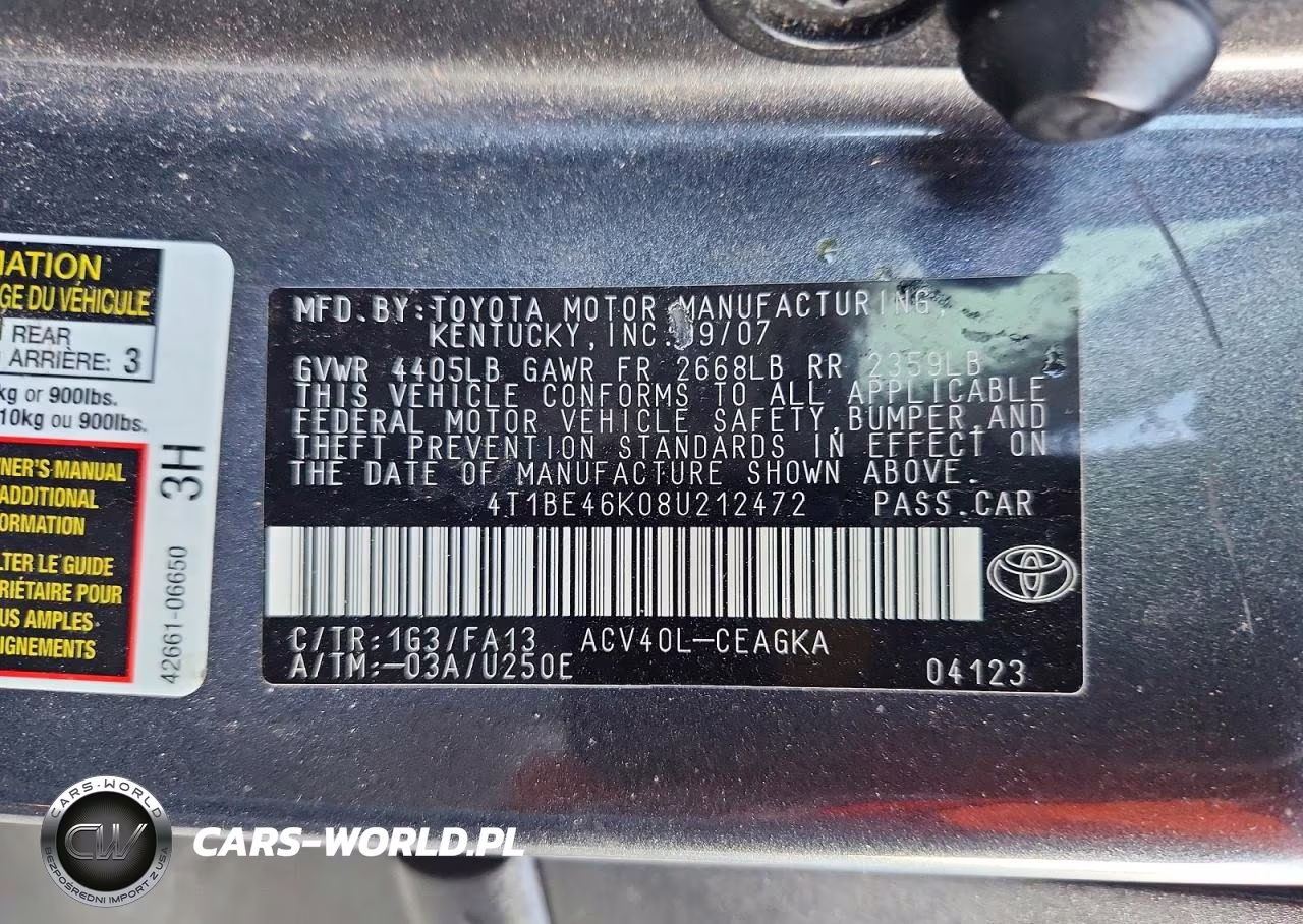 2008 Toyota Camry Xle VIN:4T1BE46K08U212472 - 13