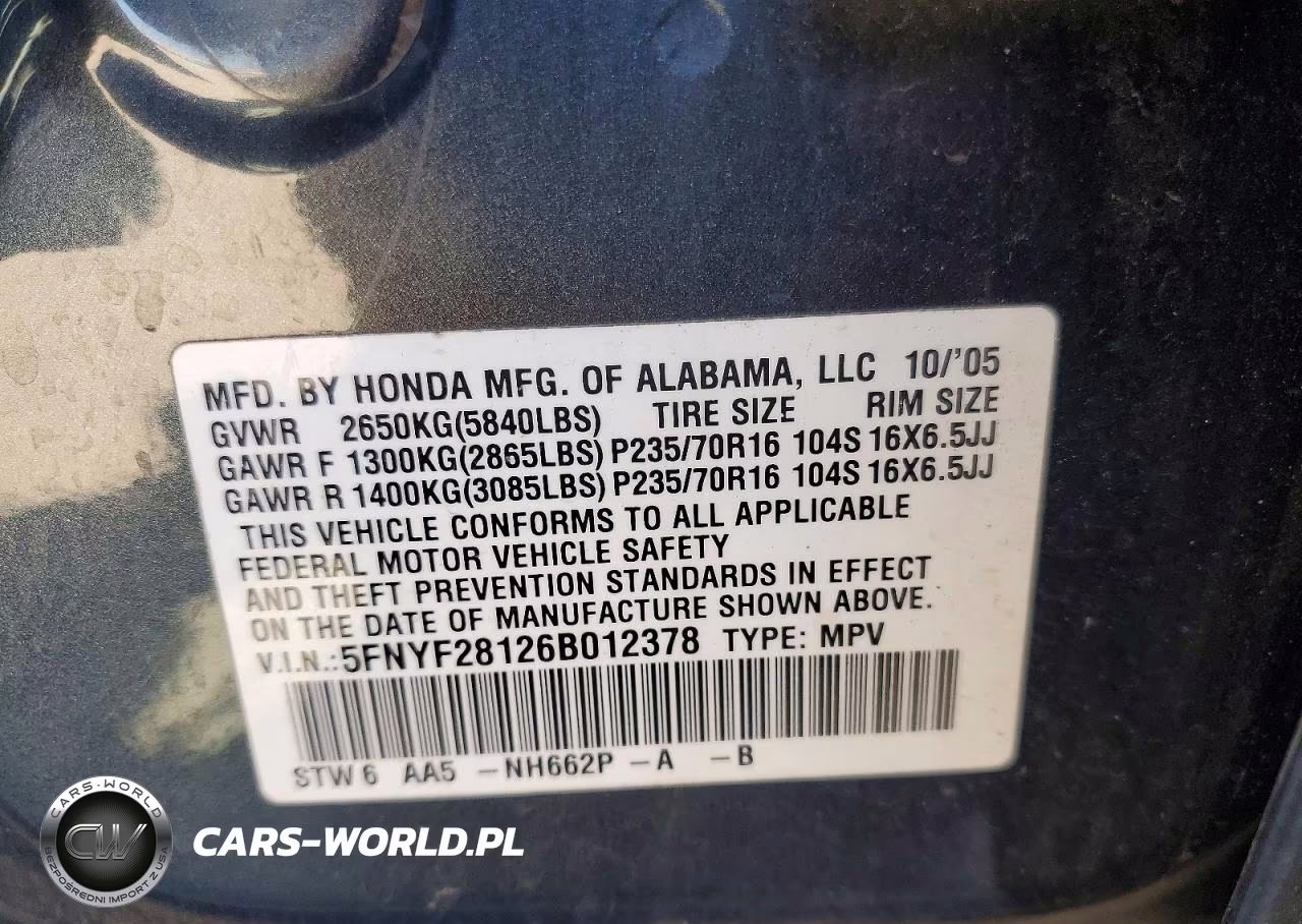 2006 Honda Pilot Lx VIN:5FNYF28126B012378 - 13