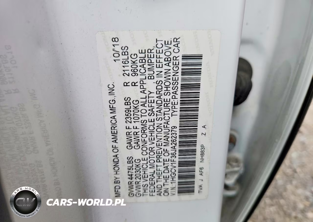 2018 Honda Accord Sport VIN:1HGCV1F36JA262379 - 12
