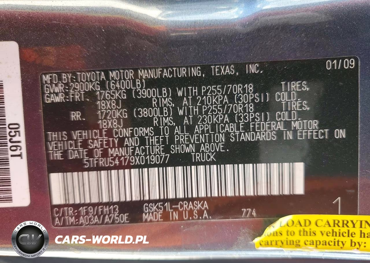 2009 Toyota Tundra Grade VIN:5TFRU54179X019077 - 12
