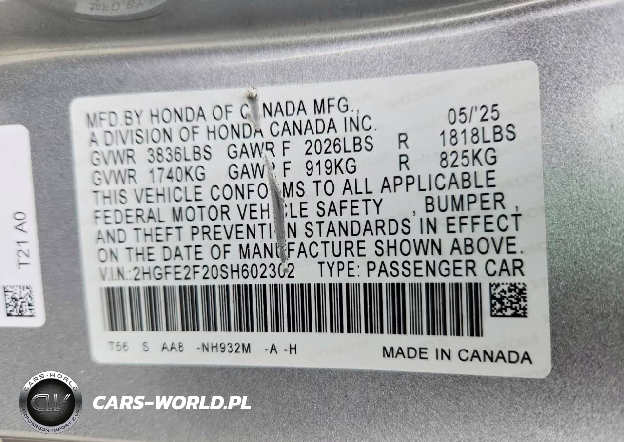 2025 Honda Civic Lx VIN:2HGFE2F20SH602302 - 12