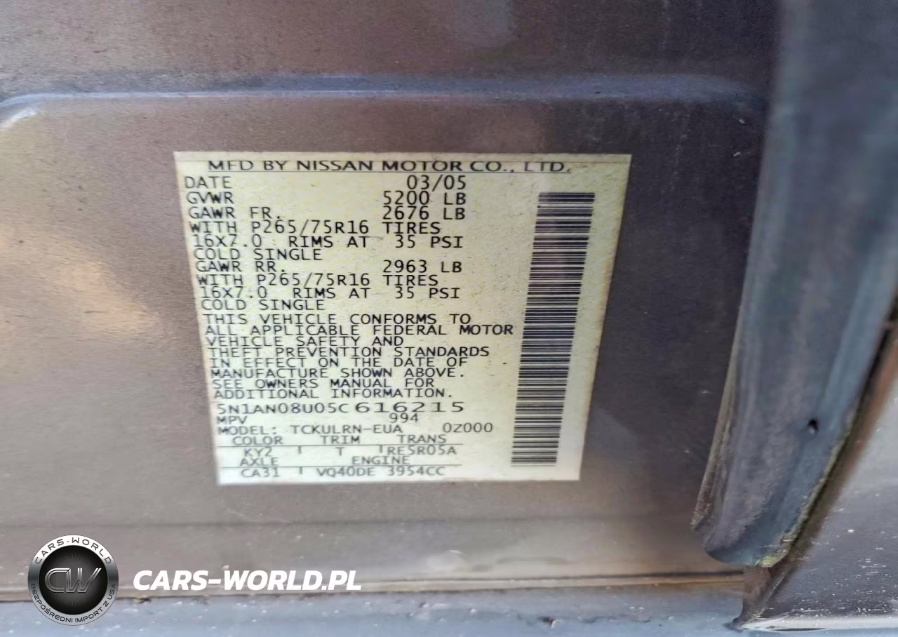 2005 Nissan Xterra S VIN:5N1AN08U05C616215 - 13