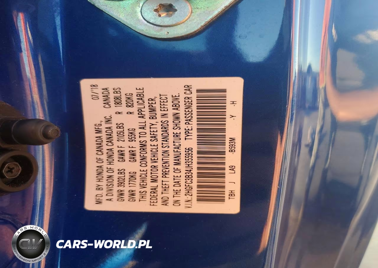 2018 Honda Civic Ex VIN:2HGFC3B34JH355956 - 12