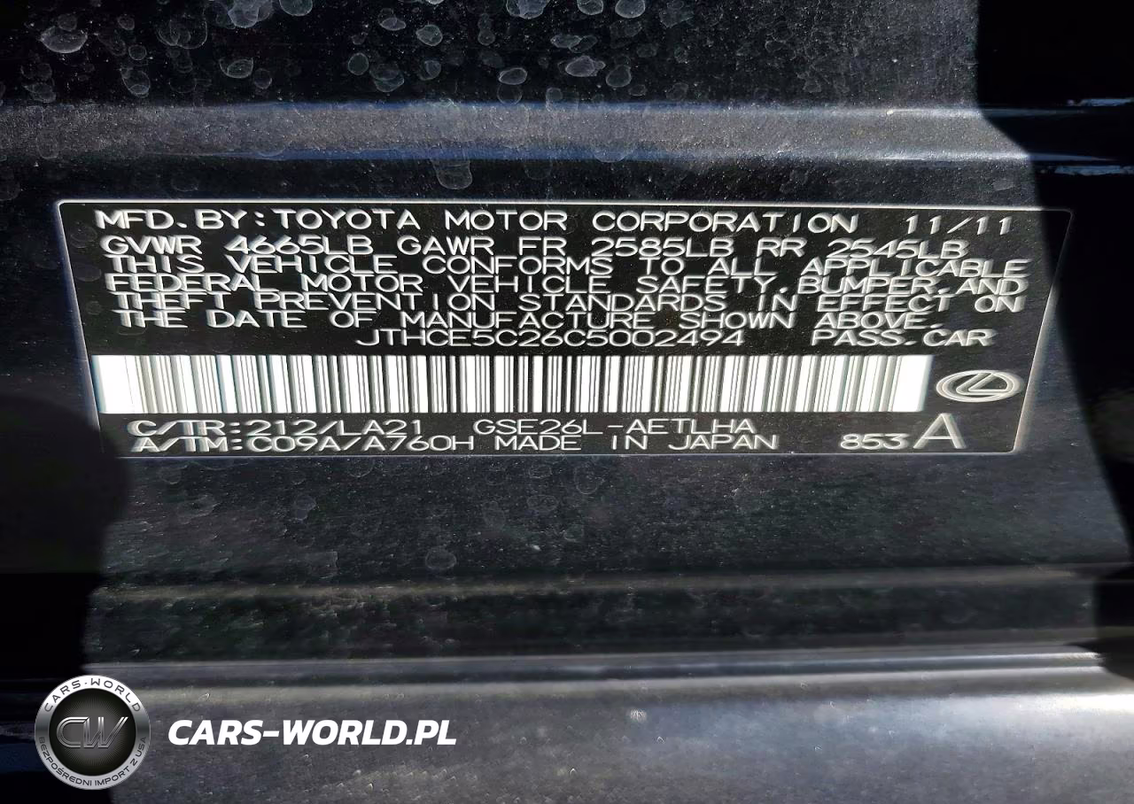 2012 Lexus Is 350 VIN:JTHCE5C26C5002494 - 13