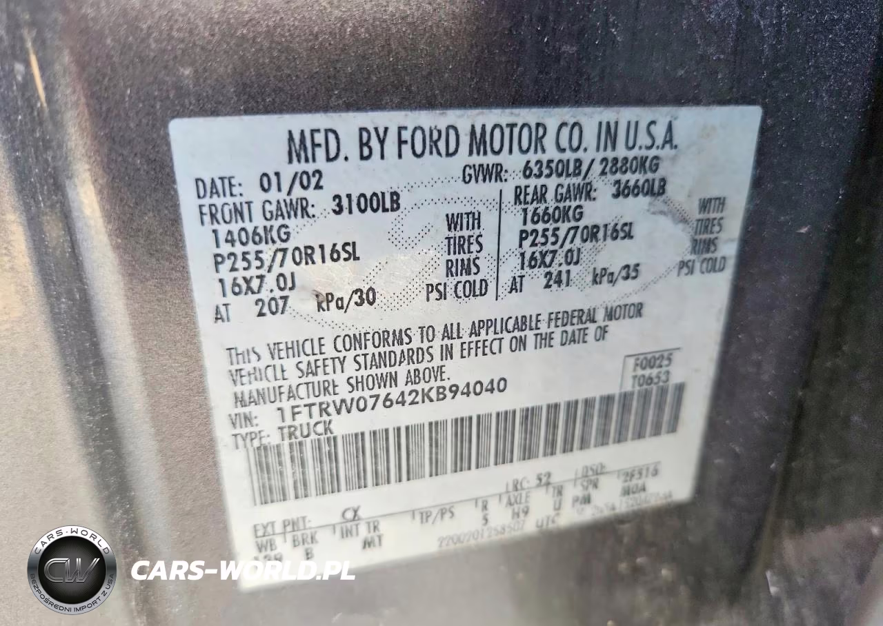 2002 Ford F150 Supercrew VIN:1FTRW07642KB94040 - 12